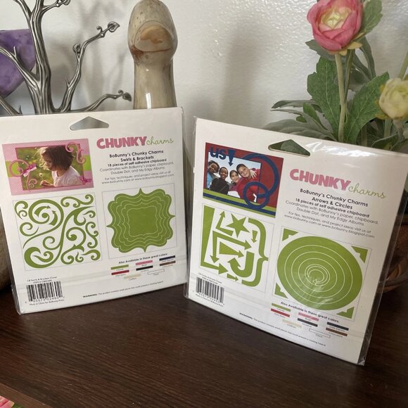 BoBunny CHUNKY CHARMS Swirls and Brackets 18 pc - Set of 3, Green/Red - NIP - Picture 3 of 3